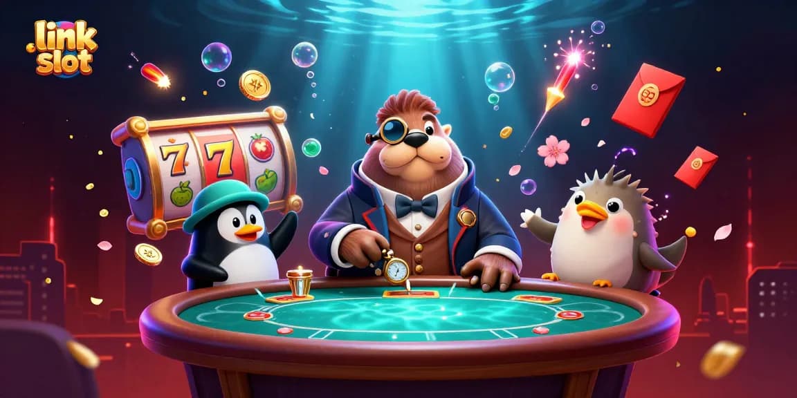 Putar link slot dengan walrus jolly di atas meja poker sambil dikelilingi koin jade dan semburan kembang api.