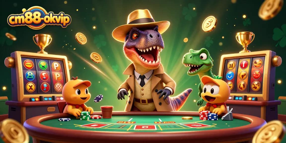 Experience thrilling moments with cm88-okvip at the blackjack table with playful dinosaur characters.