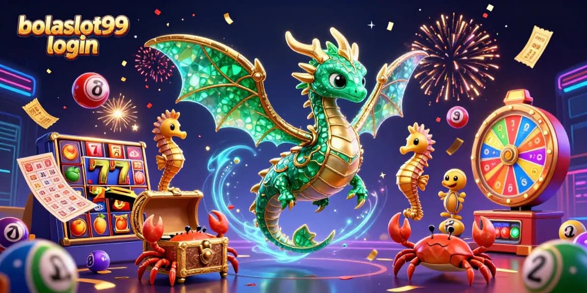 Bolaslot99 login showcases players winning on colorful slot games amidst dynamic illustrations.
