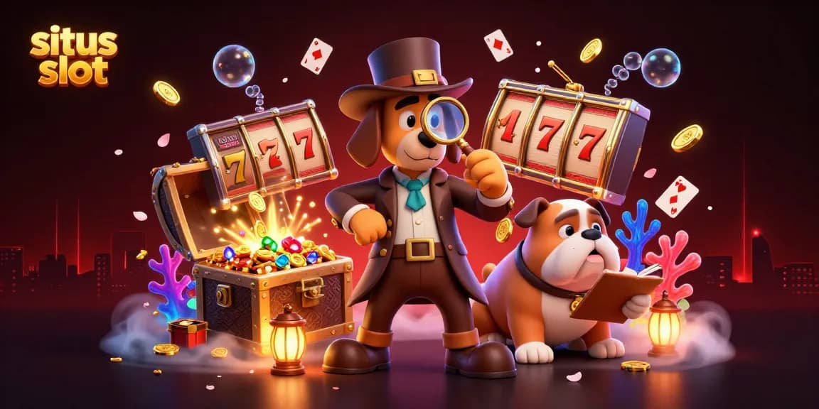 Menangkan permainan situs slot dengan penyelidikan karakter detektif dan petunjuk chip poker emas.