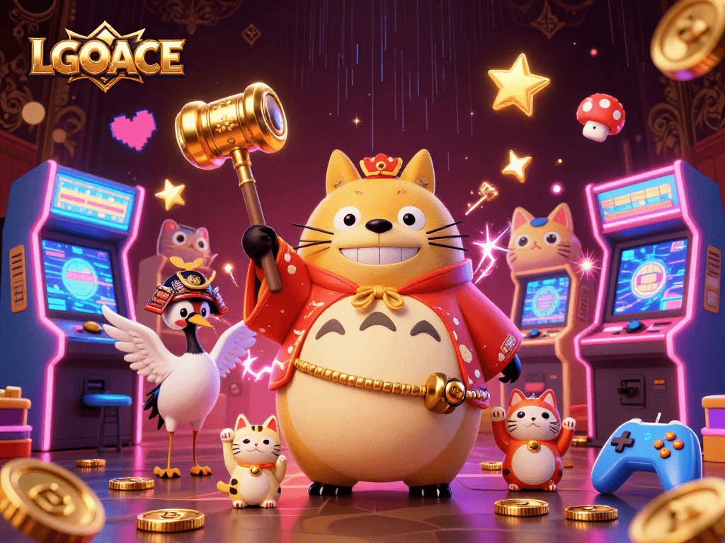 LGOACE showcases vibrant 3D cartoon characters in a lively casino atmosphere full of luck and gaming excitement.