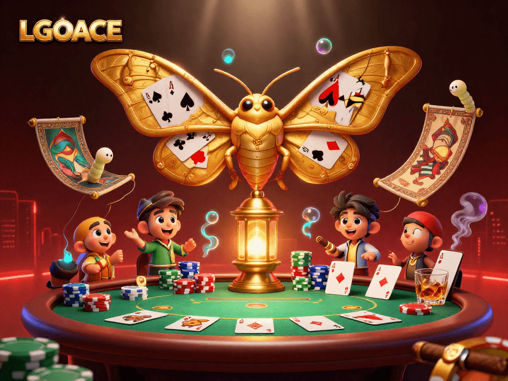 LGOACE captivates players with vibrant 3D casino art featuring poker elements and stunning lighting.