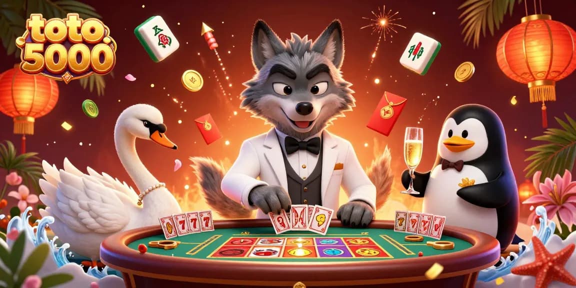 Place bets at the dynamic toto 5000 table surrounded by luck with vibrant casino elements.