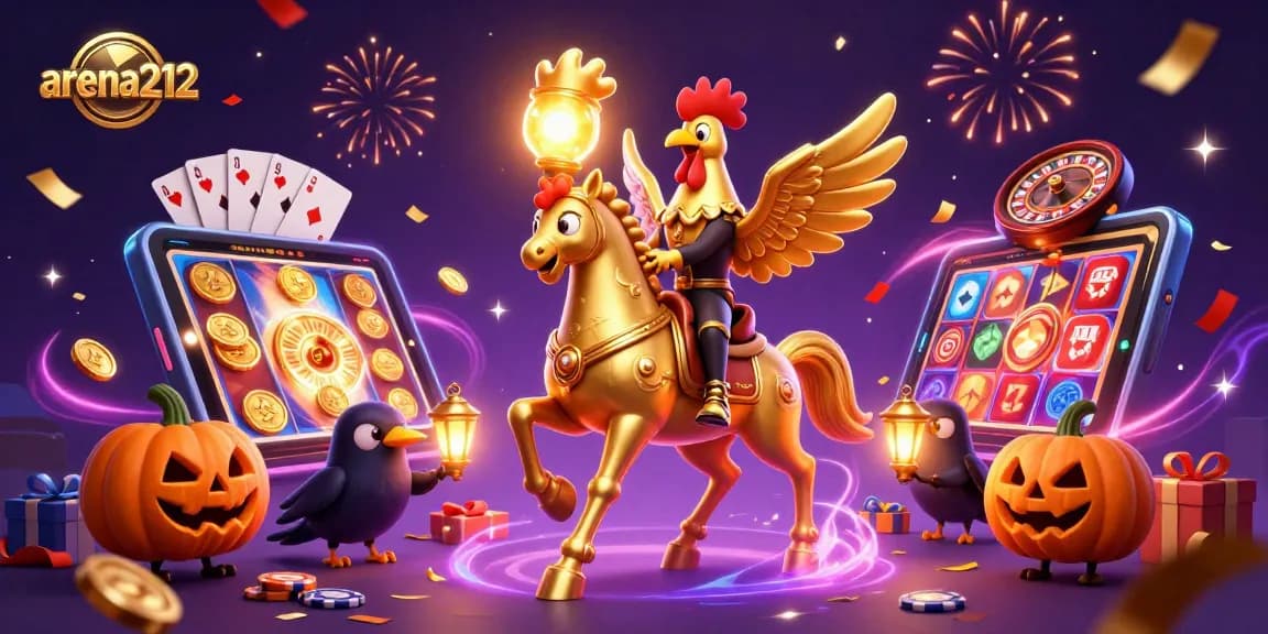 Menangkan jackpot di arena212 dengan slot berwarna-warni dan koin emas bertebaran.