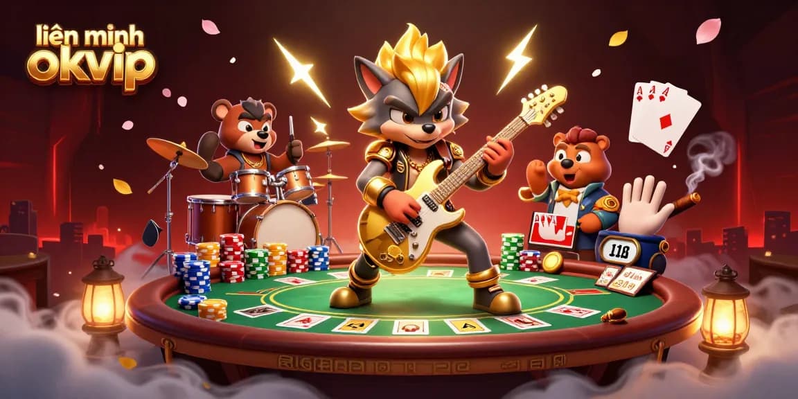 Experience the excitement in the liên minh okvip dynamic casino scene featuring a rock star and energetic gameplay.