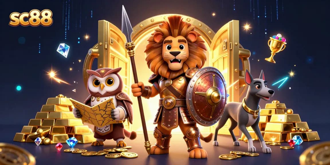 Experience thrilling wins at SC88 with a majestic Spartan lion and treasure-laden casino!