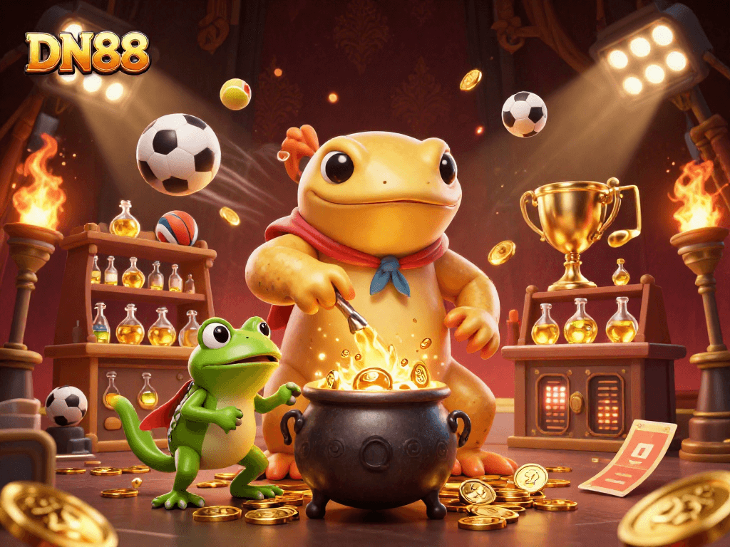 Experience thrilling gaming at DN88 with a golden alchemist and sports elements all around.