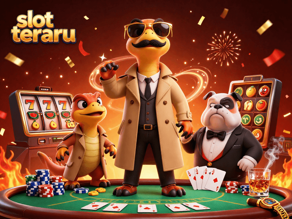 Experience thrilling gameplay at slot terbaru with our fun 3D raptors in a casino environment.