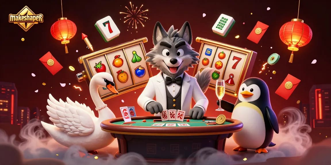 Experience makeshaper's exhilarating casino atmosphere with 3D gaming characters and vibrant gambling elements.