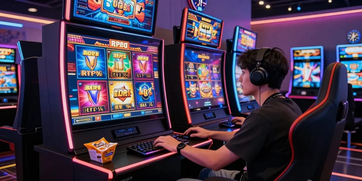 Exciting online gaming scene showcasing slot gacor machines with a focused player, vibrant digital interface, and immersive atmosphere.