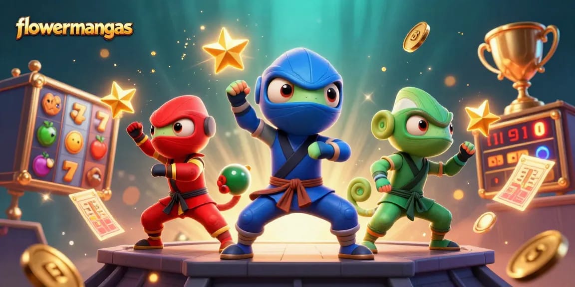 Experience the thrill of flowermangas with vibrant slot action in a dynamic 3D illustration.