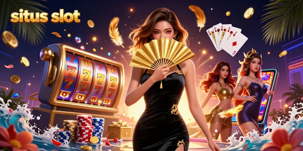 Engage with situs slot offerings as captivating Asian woman reveals her lucky charm in an enchanting scene.