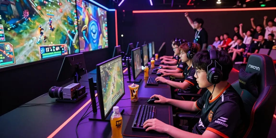 eSports arena showcasing competitive gamers in action with sc88 branding visible