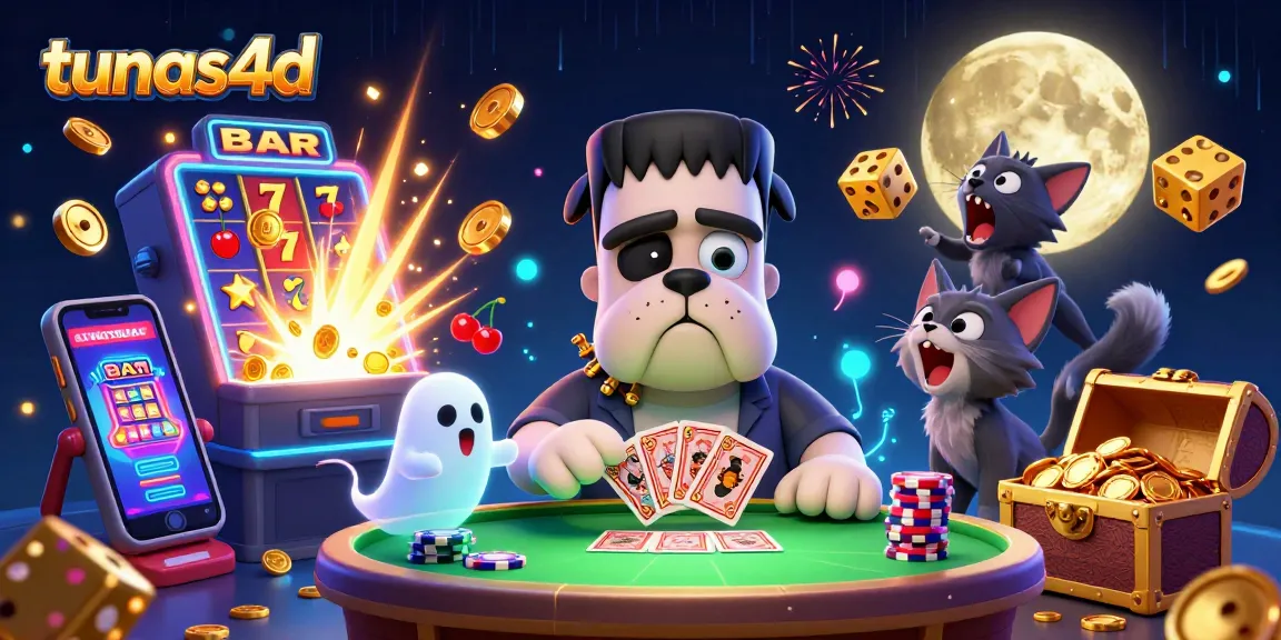 Experience tunas4d excitement with a Frankenstein bulldog, ghost mouse, and werewolf kitten at a casino!