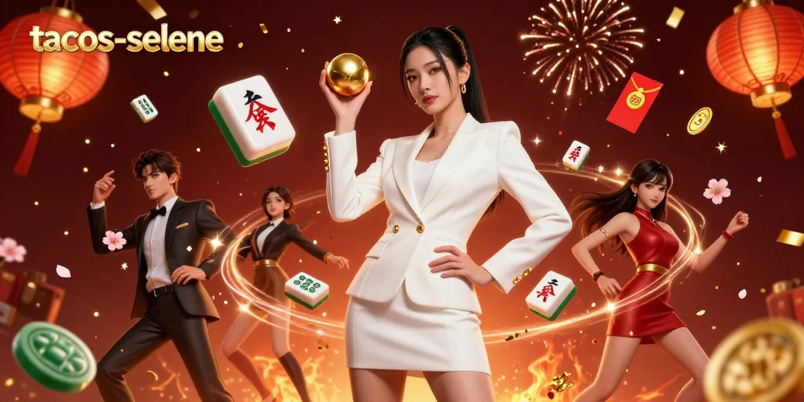 Lively scene of tacos-selene showcasing a professional woman in a tuxedo holding a golden roulette ball amidst festive casino elements.