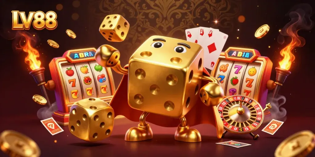 Engage with the thrilling LV88 experience through the vibrant atmosphere of this casino illustration.