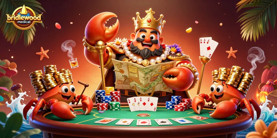 Bridlewoodmedical menghadirkan suasana kasino dengan kepiting emas megah di meja poker.