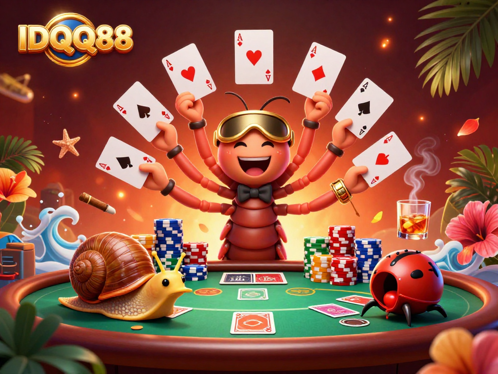 Witness IDQQ88 action with a lively 3D casino scene, featuring a unique millipede dealer
