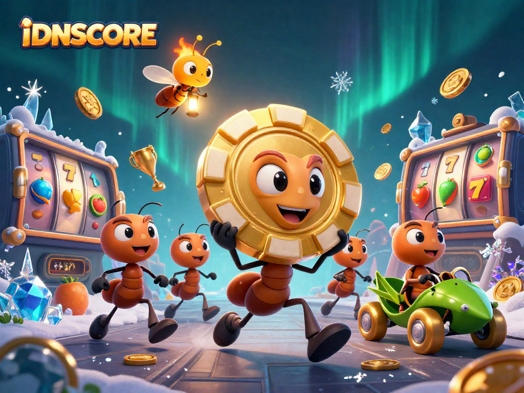 Engage with IDNSCORE's exciting loyalty slot events featuring dynamic characters in a vibrant casino heist