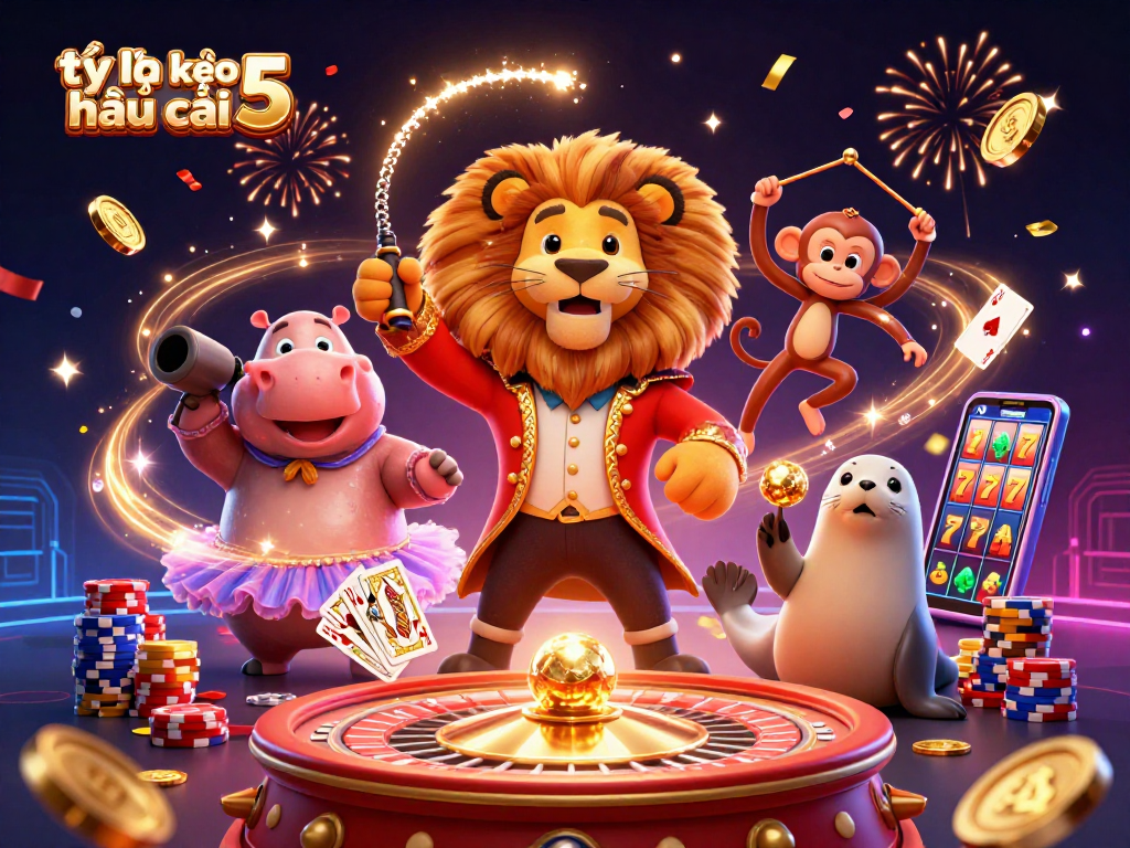 Experience the excitement of tỷ lệ kèo nhà cái 5 with vibrant 3D characters and casino elements.