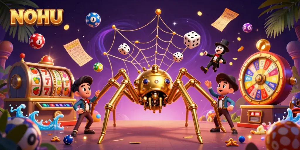Experience thrilling gameplay at NOHU with dynamic slot reels and animated lottery elements.