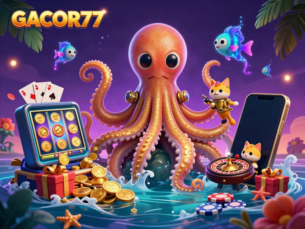 GACOR77 menunjukkan pertandingan slot terbaik dengan bantuan karakter kucing penyelam dan kraken raksasa.