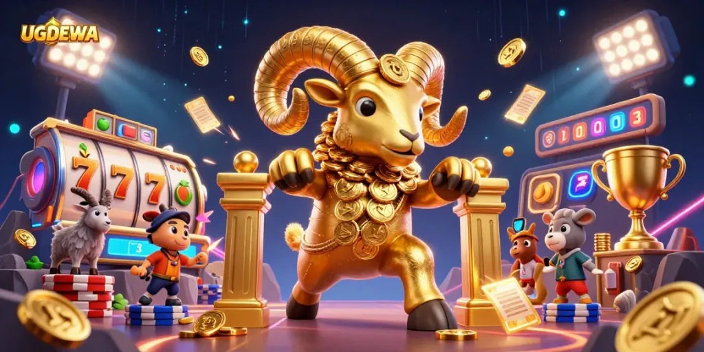 Experience thrilling wins with UGDEWA's golden ram at the vibrant online casino jackpot.