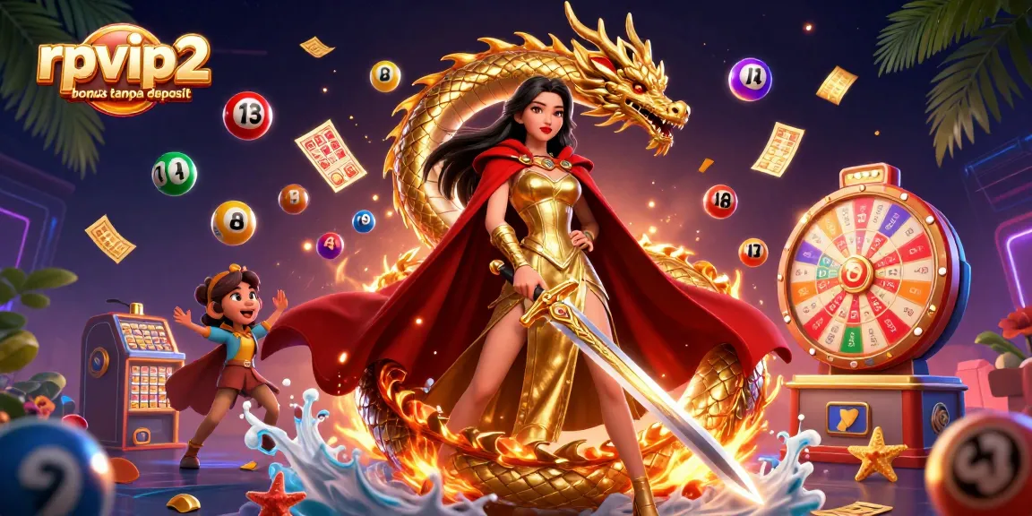 Engage with the excitement of rpvip2 bonus tanpa deposit amidst a packed casino scene filled with vibrant game elements and characters.