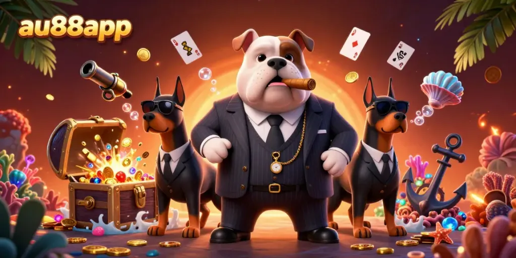 Join the action at au88app with a thrilling casino scene showcasing vibrant characters amidst underwater treasures.