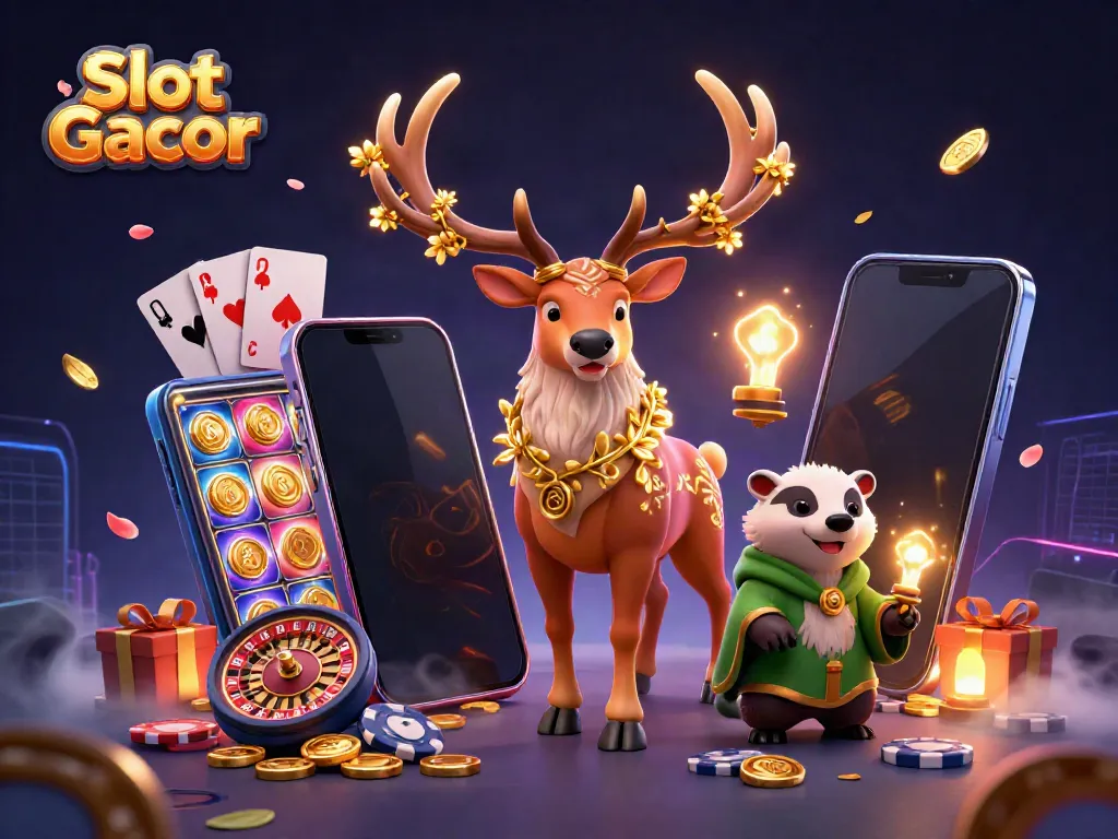 Play thrilling Slot Gacor with vivid 3D illustration, featuring druid stag and gold coins.