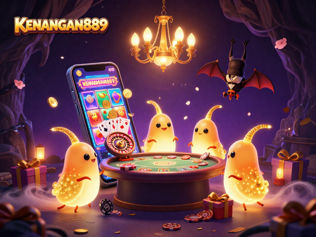 Experience winning thrills at KENANGAN889 with luminescent glowworms in a vibrant casino scene.