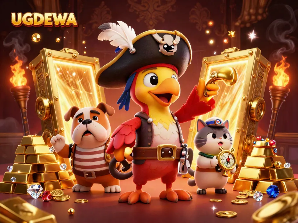 Experience the excitement of UGDEWA with a pirate captain leading the treasure hunt in a dynamic casino world.
