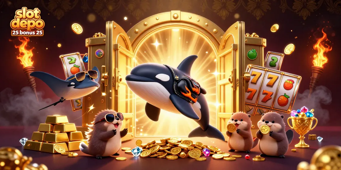 Engage with the excitement of slot depo 25 bonus 25 featuring playful sea creatures in a lively casino illustration.
