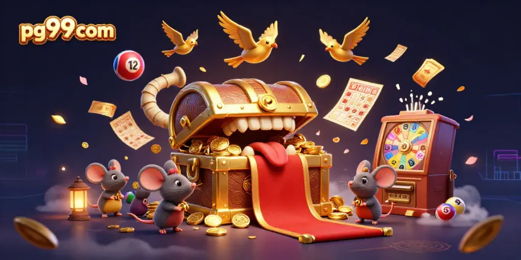 Experience the excitement of pg99 com with dynamic lottery elements, vibrant colors, and captivating 3D design.