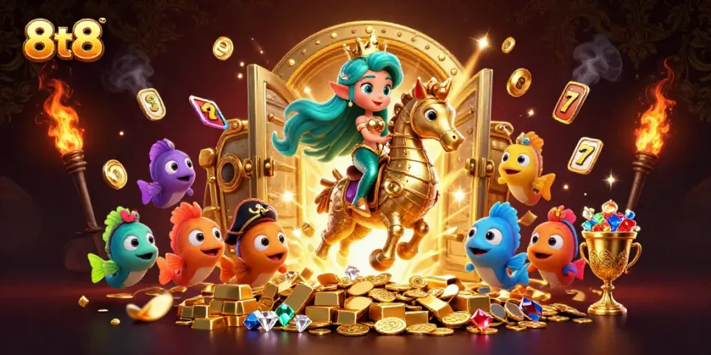 Experience the thrill of winning with 8tt8's vibrant casino adventure featuring mermaids and gold