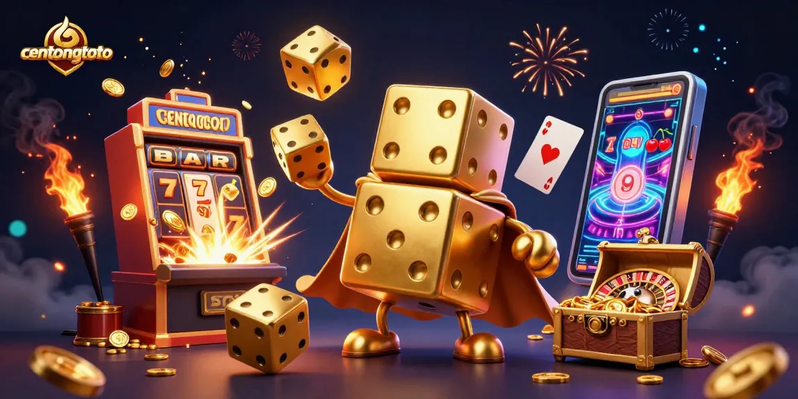 Slot yang menguntungkan dengan centongtoto, dadu emas dan mesin slot berkilau.