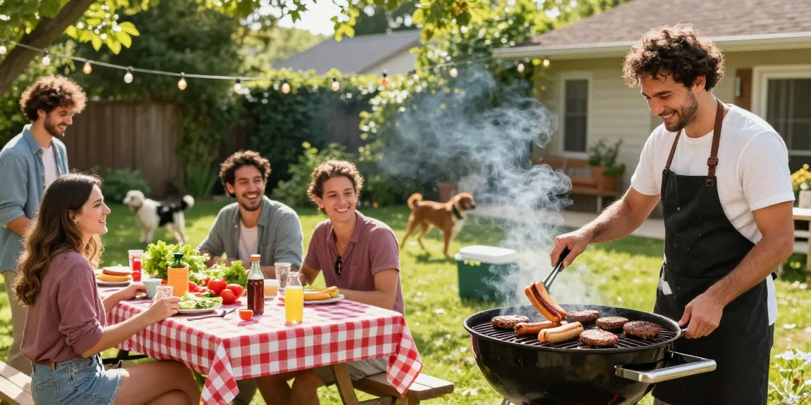 Teman-teman menikmati BBQ outdoor dengan Situs BOS88 di latar belakang suasana ceria.