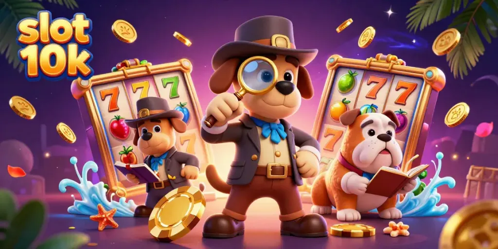 Permainan slot 10k dengan karakter detektif dan jackpot, menarik untuk pemain.