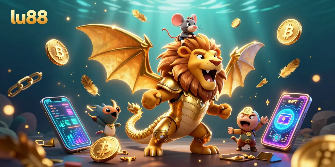 Experience thrilling gameplay at lu88 with golden chimera and crypto coins in a vibrant casino scene.
