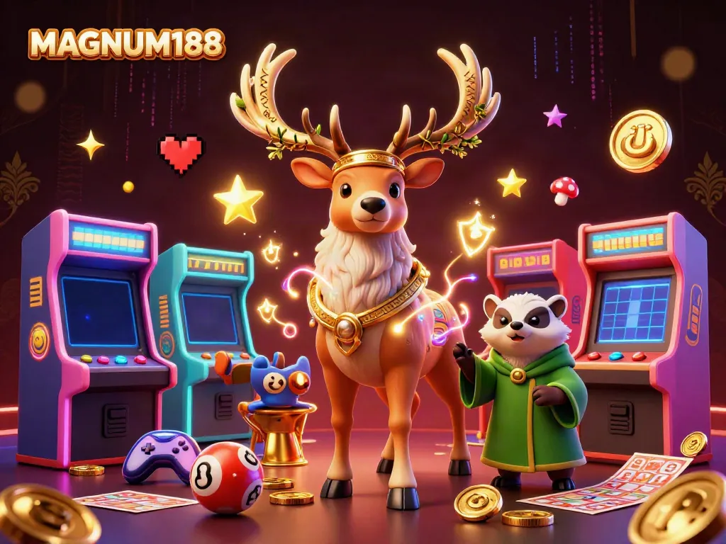 Experience thrilling lottery games with MAGNUM188's vibrant characters and dynamic elements.