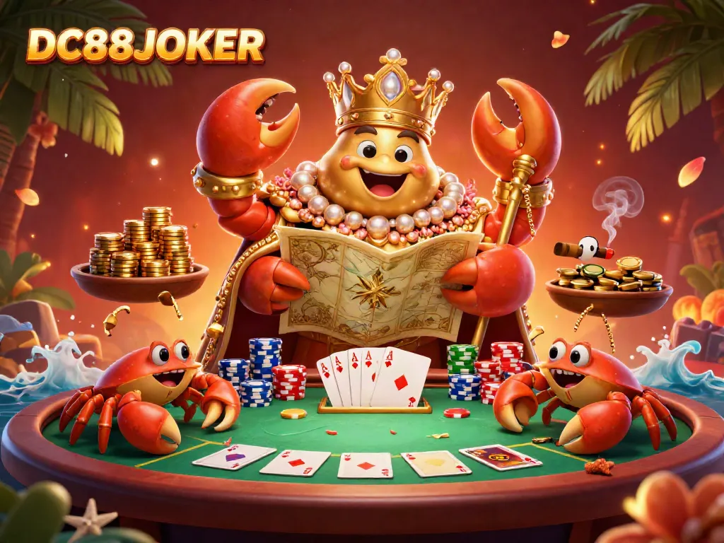 Experience thrilling wins with DC88JOKER's vibrant casino scene filled with golden treasures and poker excitement.