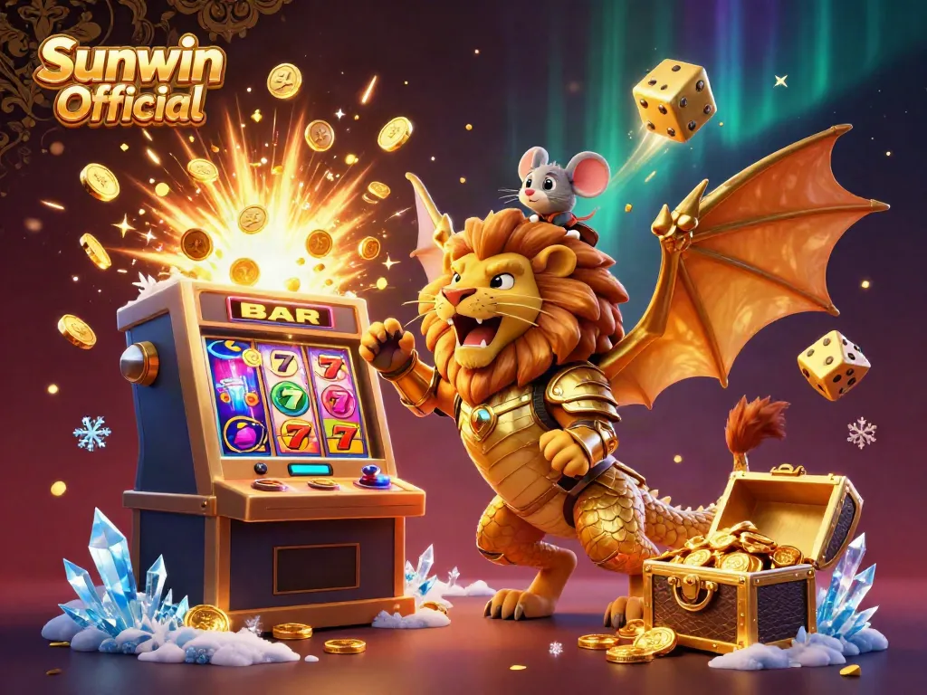 Experience Sunwin Official with a vibrant illustration featuring a victorious chimera and casino elements.