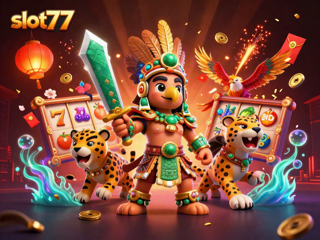 Menang slot77 dengan Aztec warrior eagle dan elemen kasino menarik.
