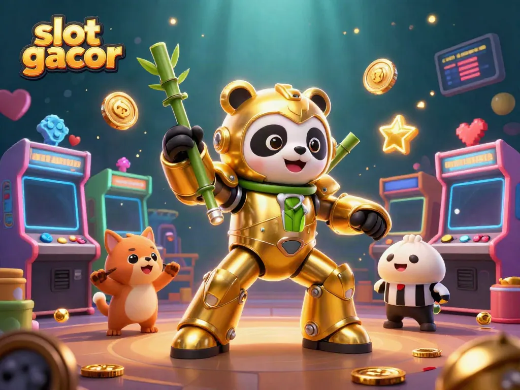 Experience slot gacor excitement with a dynamic scene featuring a neon-lit arena and vibrant game elements.