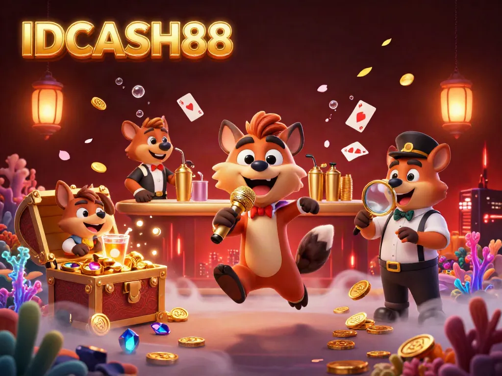 Experience the laughter and excitement at IDCASH88 casino, featuring engaging hyenas and vibrant game elements.