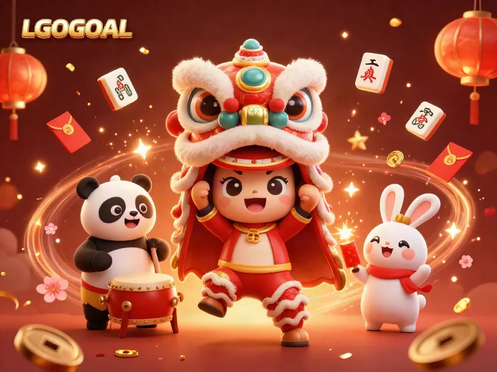Experience thrilling gameplay at LGOGOAL with festive characters and casino elements dancing in joy.