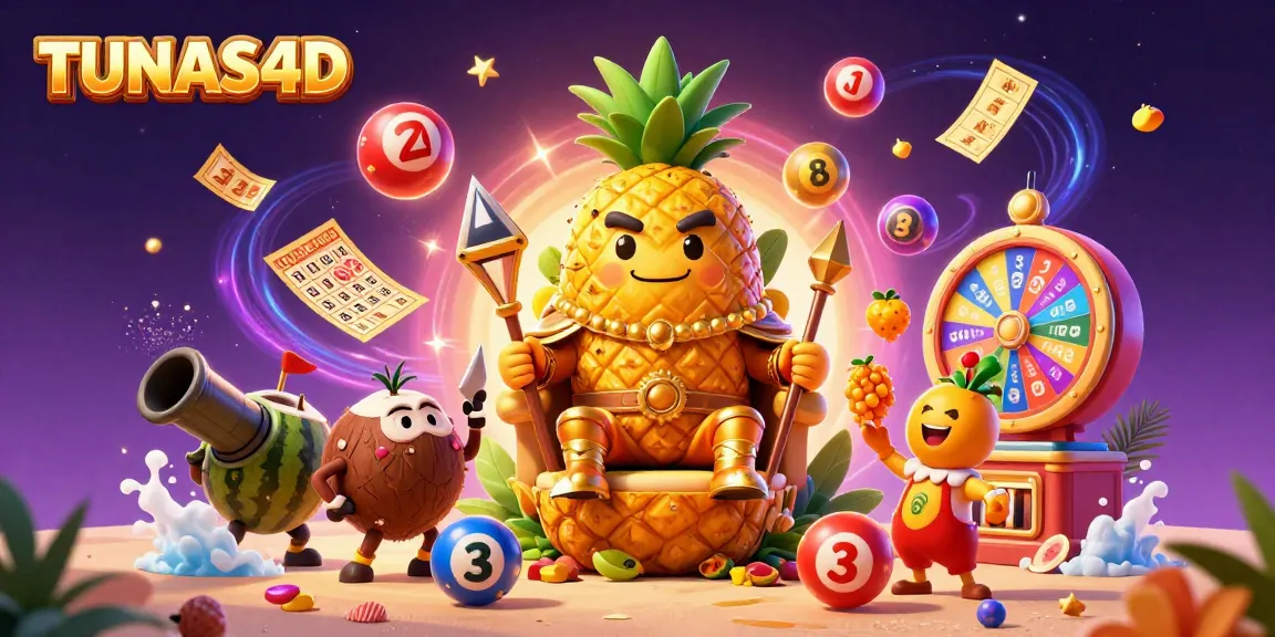 TUNAS4D casino scene with a golden pineapple king and vibrant game elements, creating an exciting atmosphere.