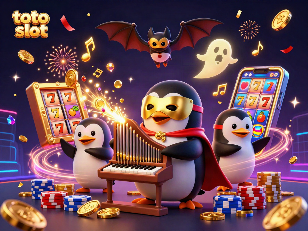Menangkan permainan toto slot dengan slot reel beruntun dan koin emas yang melimpah di scene kasino 3D.