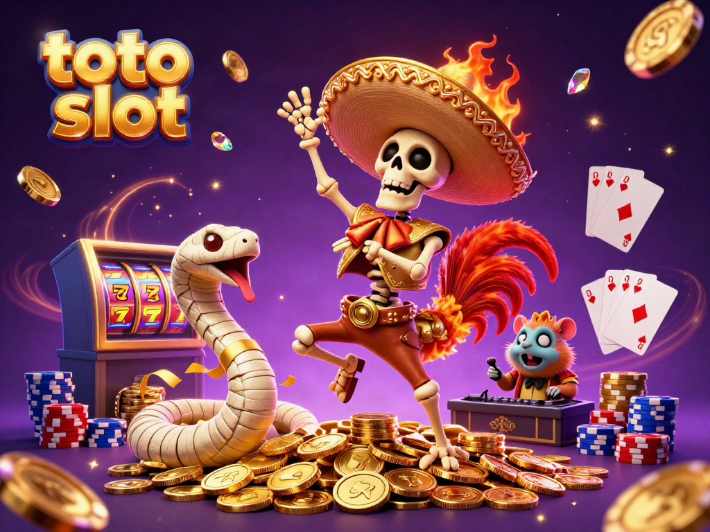 Menangkan jackpot dengan toto slot dalam ilustrasi kasino yang penuh warna dan detail.