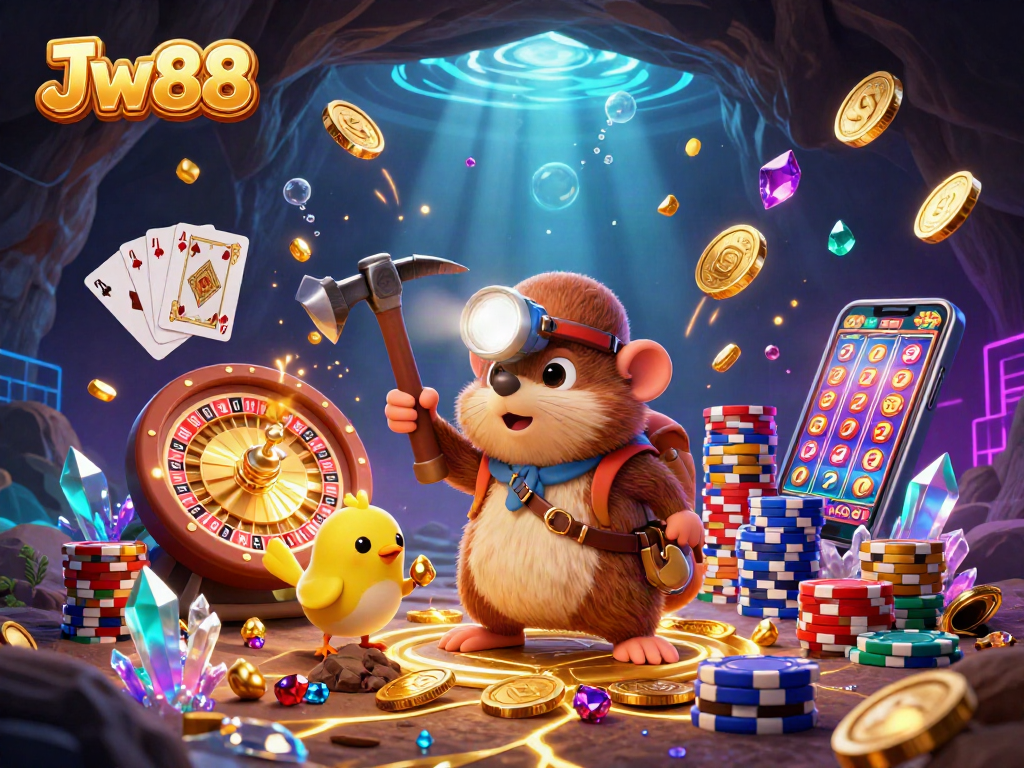 Engage with Jw88 through a thrilling casino adventure featuring animated characters and dynamic gaming elements.